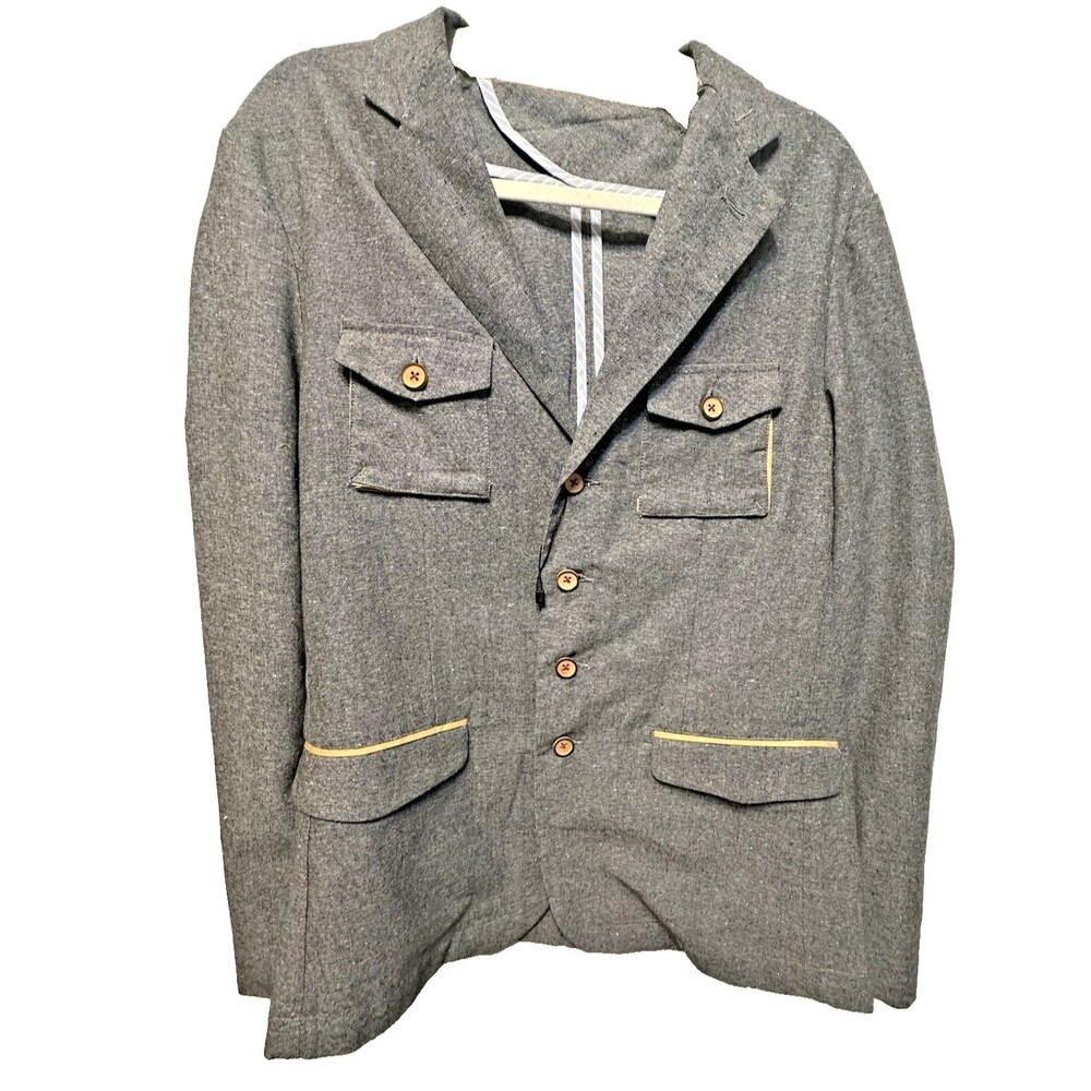 WD.NY Men's Lightweight Shirt Jacket in Gray with Tan Trim